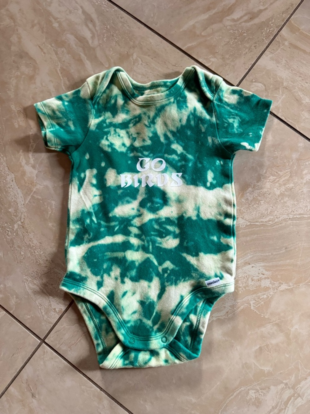 Gerber Tie-Dye Philadelphia eagles onesie with White "Go Birds" Print 18 months